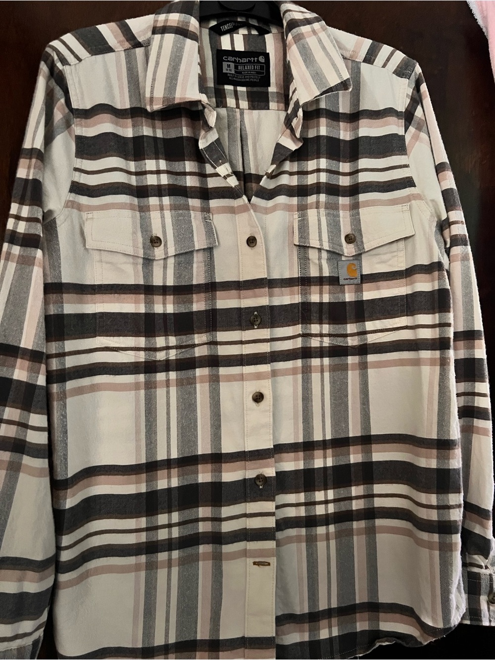 Carhartt Ladies Beige Plaid Button-Up Shirt